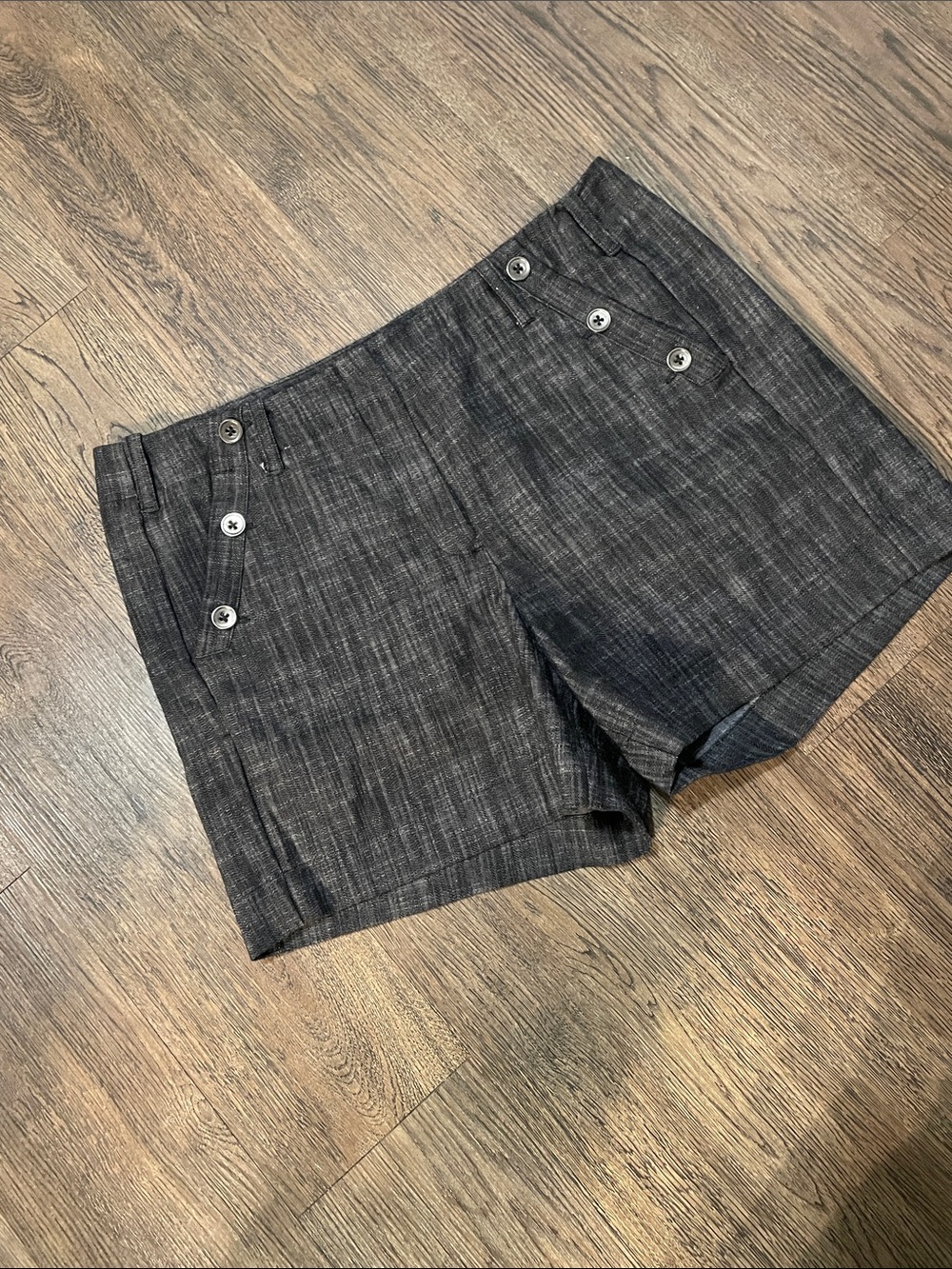 Sandro Dark Charcoal Button-Detail Bermuda Shorts